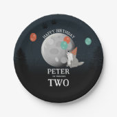 Cute Wolf Pack Woodland Moon Howling Birthday ペーパープレート (正面)