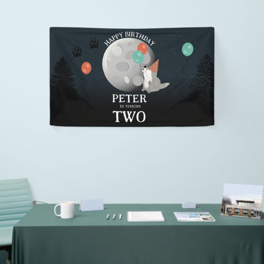 Cute Wolf Pack Woodland Moon Howling Birthday 横断幕 (トレードショー)
