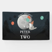 Cute Wolf Pack Woodland Moon Howling Birthday 横断幕 (横)