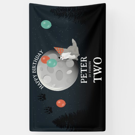 Cute Wolf Pack Woodland Moon Howling Birthday 横断幕 (縦)