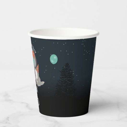 Cute Wolf Pack Woodland Moon Howling Birthday 紙コップ (裏面)