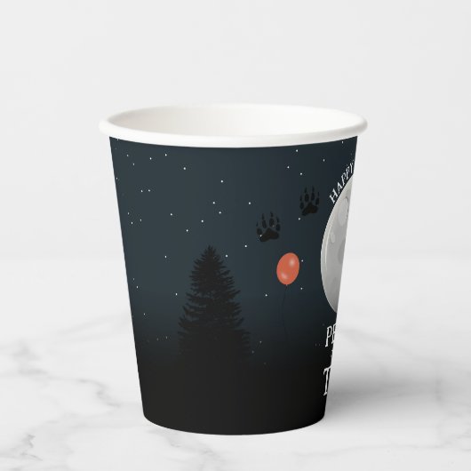Cute Wolf Pack Woodland Moon Howling Birthday 紙コップ (正面)