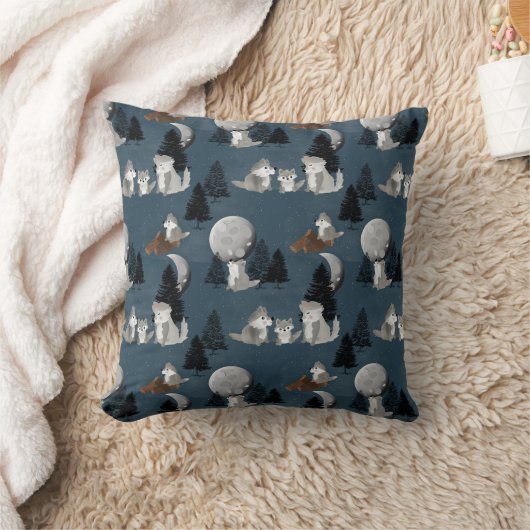 Cute Wolf Pack Woodland Night Baby Nursery クッション (ブランケット)