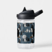 Cute Wolf Pack Woodland Night Sky Moon ウォーターボトル (左面)