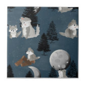 Cute Wolf Pack Woodland Night Sky Moon タイル (正面)