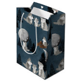Cute Wolf Pack Woodland Night Sky Moon ミディアムペーパーバッグ (裏面アングル)