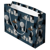 Cute Wolf Pack Woodland Night Sky Moon ラージペーパーバッグ (裏面アングル)