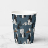 Cute Wolf Pack Woodland Night Sky Moon 紙コップ (右)