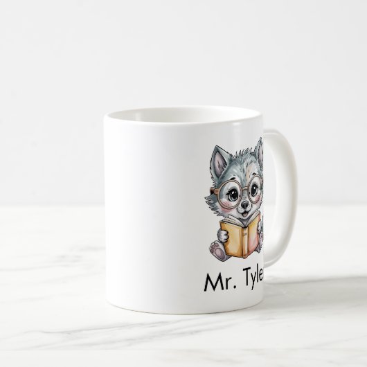 Cute Wolf Reading a Book Custom コーヒーマグカップ (正面右)