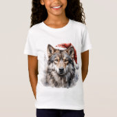 cute wolf wearing a Santa hat Tシャツ (正面)