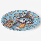 Cute Wolf with Spooky Candy For Halloween ペーパープレート (アングル)