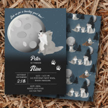 Cute Wolf Woodland Moon Howling Kids Birthday