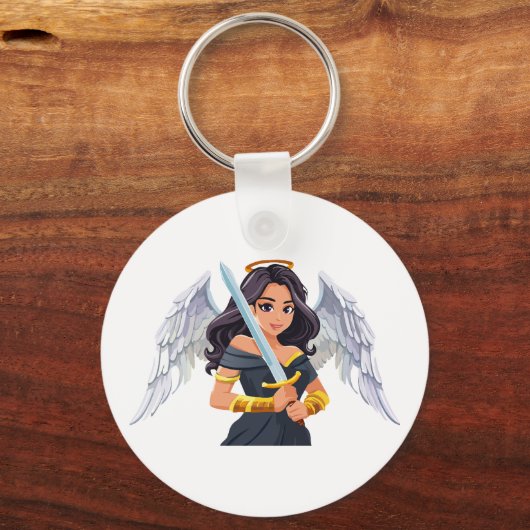 Cute woman Angel's with open wings and sword キーホルダー (裏面)
