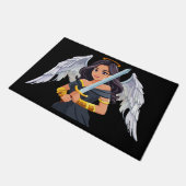 Cute woman Angel's with open wings and sword ドアマット (アングル)