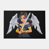Cute woman Angel's with open wings and sword ドアマット (正面)