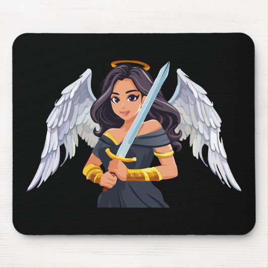 Cute woman Angel's with open wings and sword マウスパッド (正面)