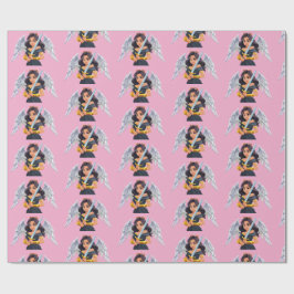 Cute woman Angel's with open wings and sword ラッピングペーパー