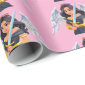 Cute woman Angel's with open wings and sword ラッピングペーパー (ロールコーナー)