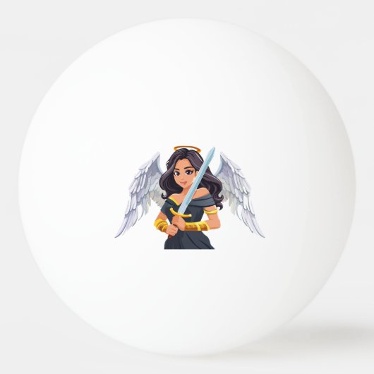 Cute woman Angel's with open wings and sword 卓球ボール (正面)