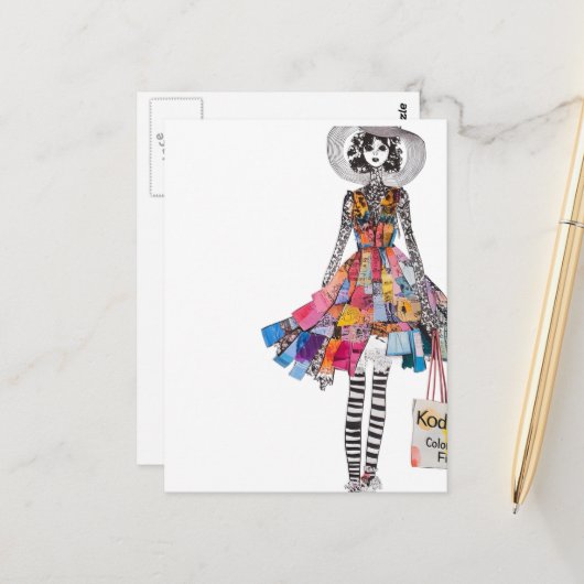 Cute Woman in Collage Fashions Outfit ポストカード (正面/裏面インサイチュ)