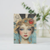 Cute Woman Mixed Media Collage ポストカード (スタンド正面)