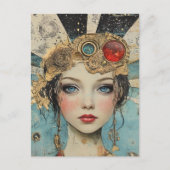 Cute Woman Mixed Media Collage ポストカード (正面)