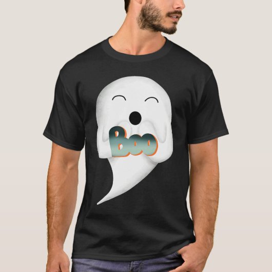 cute Womens Men ghost boo happy smiling adorable s Tシャツ (正面)