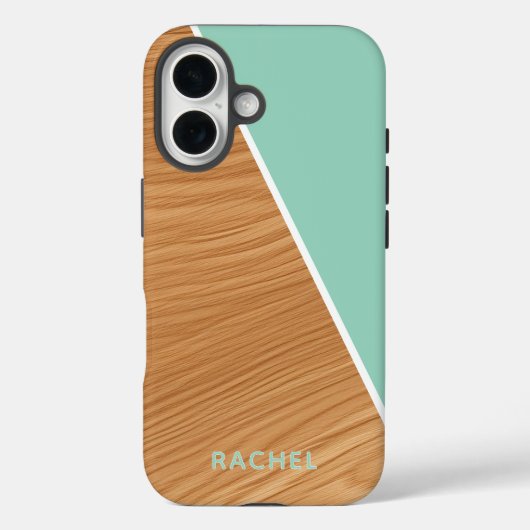 Cute Wood and Light Teal Personalized  Case-Mate iPhoneケース (裏面)