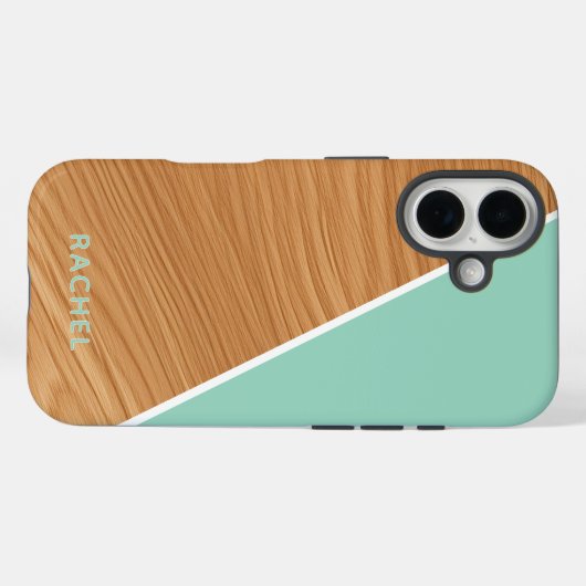 Cute Wood and Light Teal Personalized  Case-Mate iPhoneケース (裏面 (横))