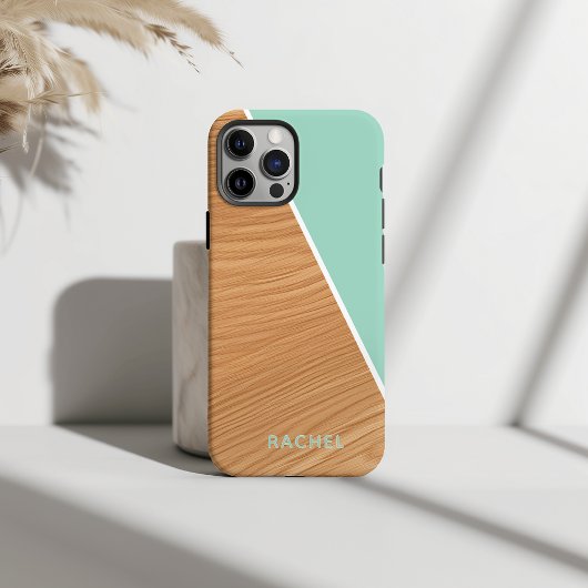 Cute Wood and Light Teal Personalized  Case-Mate iPhoneケース