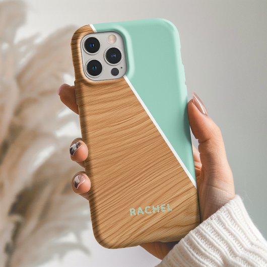 Cute Wood and Light Teal Personalized  Case-Mate iPhoneケース