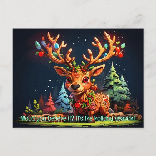 cute wooden reindeer tree background シーズンポストカード (正面)