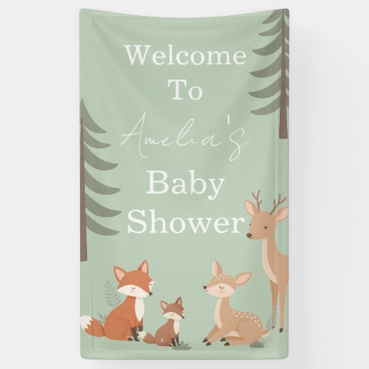 Cute Woodland Animal Baby Shower Welcome Sign 横断幕 (縦)