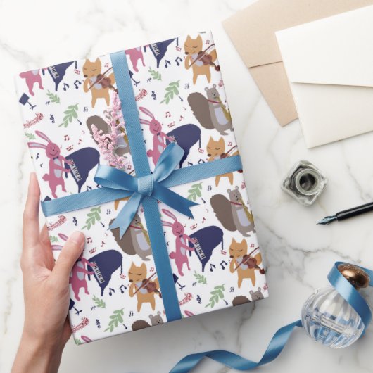 Cute Woodland Animal Band Musical Instruments ラッピングペーパー (ギフト)