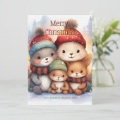 Cute Woodland Animal Family Merry Christmas カード (スタンド正面)