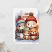 Cute Woodland Animal Family Merry Christmas カード (正面/裏面インサイチュ)