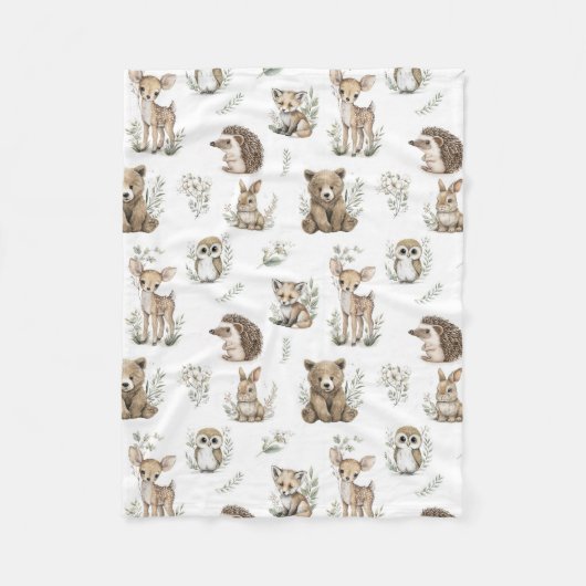 Cute Woodland Animal Watercolour フリースブランケット (正面)