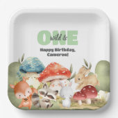 Cute Woodland Animals 1st Birthday Party ペーパープレート (正面)