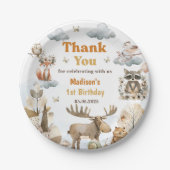 Cute Woodland Animals 1st Birthday Party  ペーパープレート (正面)