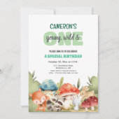 Cute Woodland Animals 1st Birthday Party  招待状 (正面)