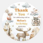 Cute Woodland Animals 1st Birthday Party Classic ラウンドシール (正面)