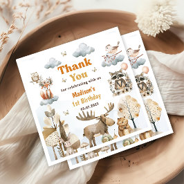 Cute Woodland Animals 1st Birthday Party Napkins スタンダードカクテルナプキン