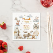 Cute Woodland Animals 1st Birthday Party Napkins スタンダードカクテルナプキン (インサイチュ)