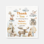 Cute Woodland Animals 1st Birthday Party Napkins スタンダードカクテルナプキン (正面)