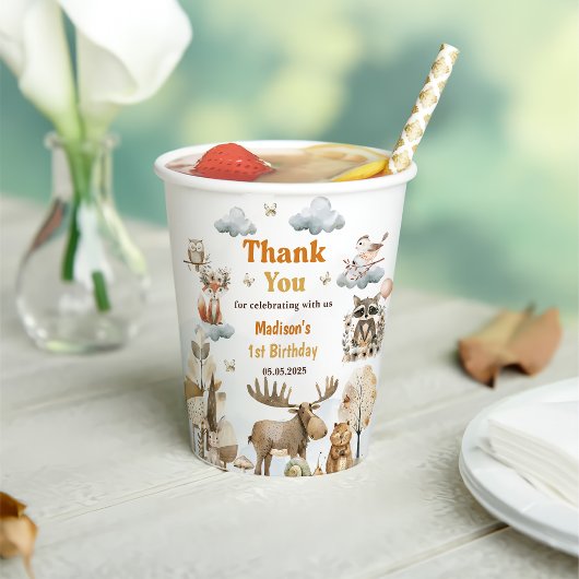 Cute Woodland Animals 1st Birthday Party Paper Cup 紙コップ