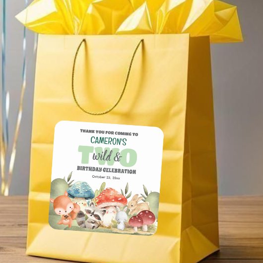 Cute Woodland Animals 2nd Birthday Party  スクエアシール