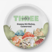 Cute Woodland Animals 3rd Birthday Party ペーパープレート (正面)