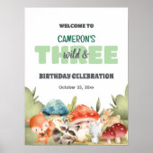 Cute Woodland Animals 3rd Birthday Party Welcome ポスター (正面)