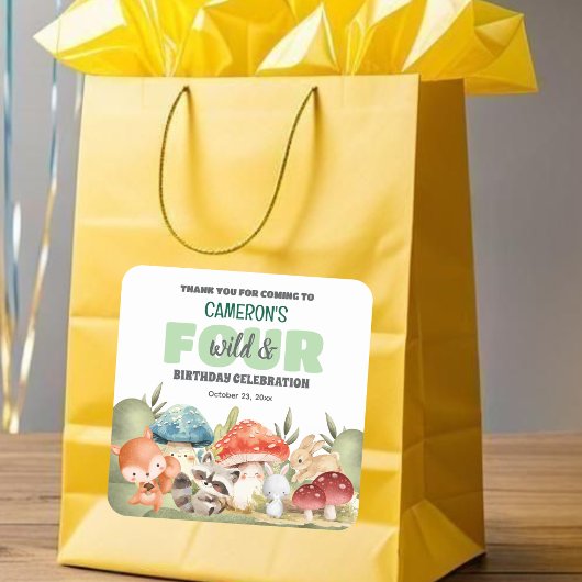 Cute Woodland Animals 4th Birthday Party  スクエアシール