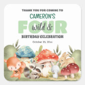 Cute Woodland Animals 4th Birthday Party  スクエアシール (正面)